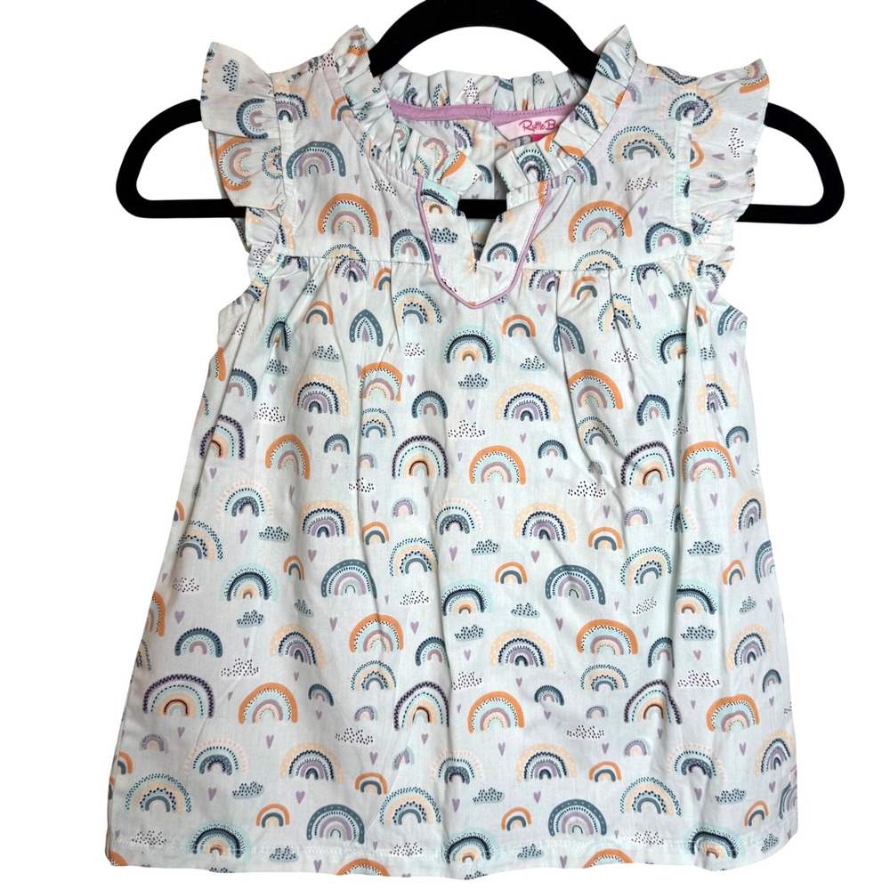 RuffleButts Girls Rainbow Print Dress Size 8 Ruffle Sleeve Cotton Pastel Spring